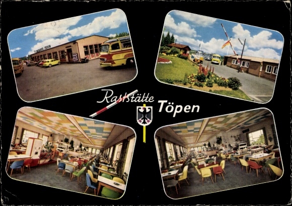 Postcard Töpen in Upper Franconia, rest stop, border, barrier, dining room
