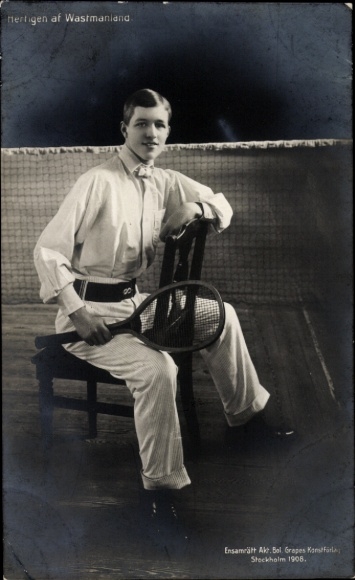 Ak Prinz Erik von Schweden, Portrait mit Tennisschläger