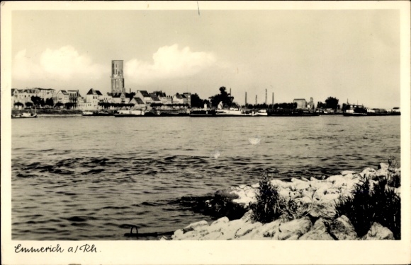 Postcard Hoch Elten Emmerich am Rhein, black and white photography, Rhineland landscape, cityscape, church...