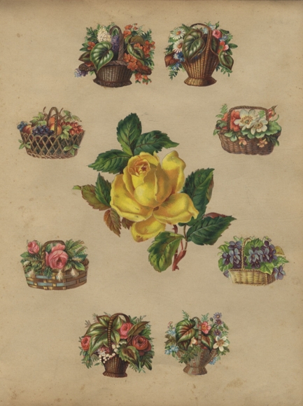 9 wafers rose and flower baskets, approx. 13 x 12.5 cm and 5 x 6 cm