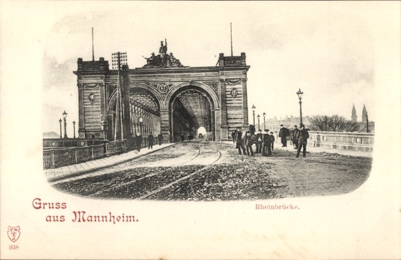 Postcard Mannheim in Baden, Rhine Bridge