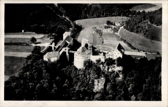 Postcard Leibertingen in Baden, Wildenstein Castle on the Danube, aerial photograph