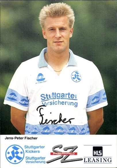 Karta autografu piłkarza Jensa Petera Fischera, SV Stuttgarter Kickers, autograf