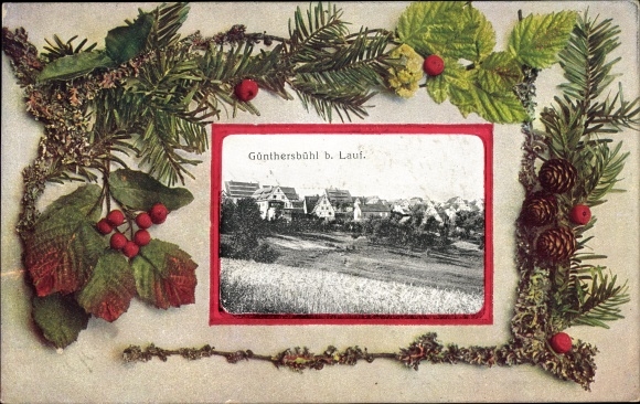 Präge Passepartout Ak Günthersbühl Lauf an der Pegnitz, Ortschaft, Tannenzweige