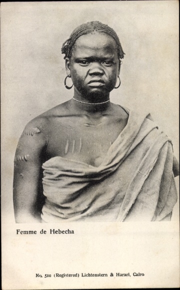 Postcard Egypt, Femme de Hebecha, Woman with decorative scars