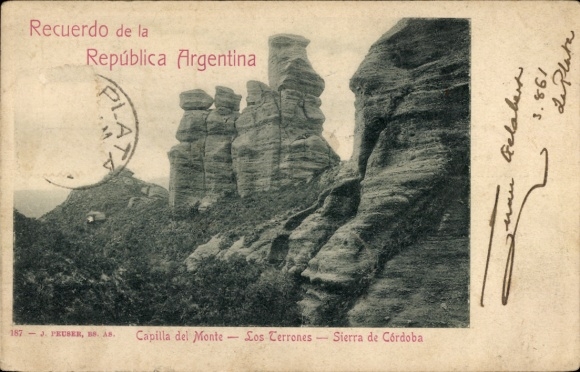 Postcard Córdoba Argentina, Capilla del Monte - Los Terrones - Sierra de Córdoba