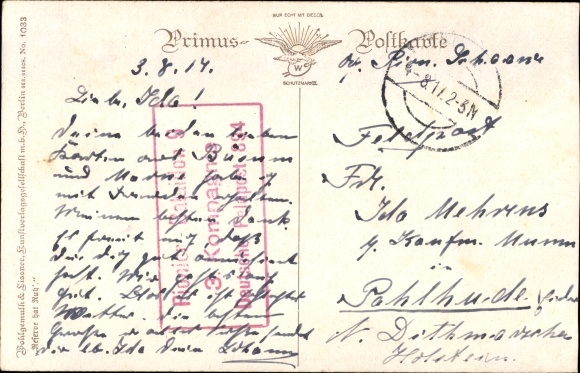 Kunstenaar Ansichtkaart Leu, Hans, In Frankrijk 1914-16, Reservehoed Ruh, soldatenhumor