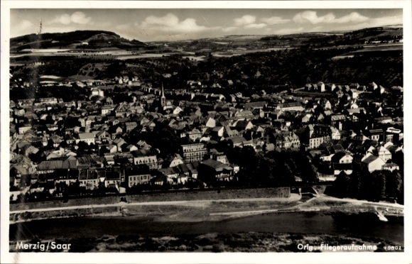 Postcard Merzig on the Saar, aerial photograph