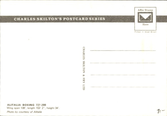 Postcard passenger aircraft Alitalia, Boeing 727-200
