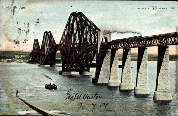 PC Edinburgh Scotland, Forth Bridge, bridge, steamship, water, from 1904