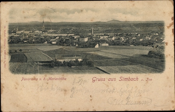 Postcard Simbach am Inn Lower Bavaria, panorama from the Marienhöhe