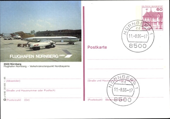 Postwaardestuk Ak Neurenberg in Midden-Franken, luchthaven, passagiersvliegtuig