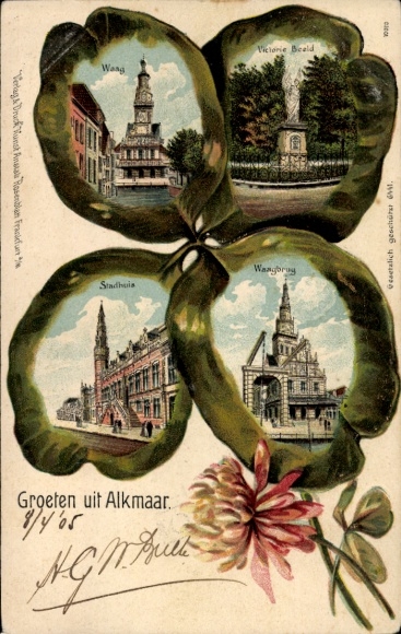 Klaverblad litho Alkmaar Noord-Holland Nederland, Waag, Stadhuis, Waagbrug, Victorie Bild