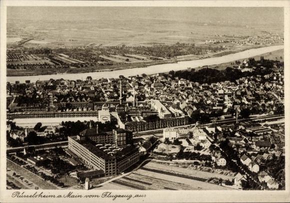 Postcard Rüsselsheim am Main Hessen, aerial photograph