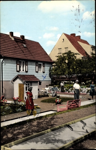 Postcard Heinebach Alheim in Hesse, small golf course, mini golf