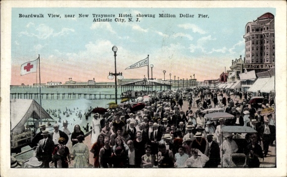 Ak Atlantic City New Jersey USA, foto's van de strandpromenade, New Traymore Hotel, Million Doll