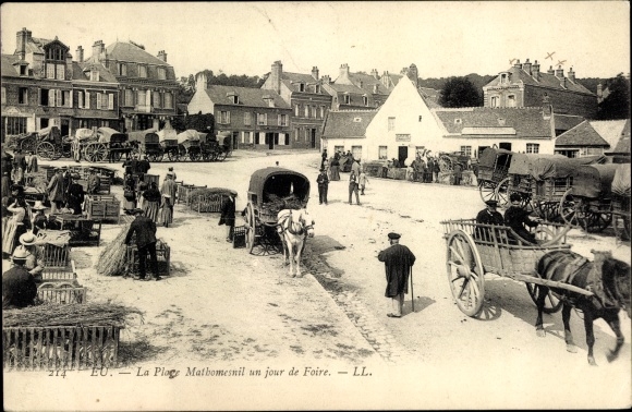 Postcard Eu Seine Maritime, La Place, Market Square, stalls