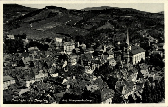 Postcard Bensheim on the Bergstraße Hesse, aerial view of Bensheim, many houses, church