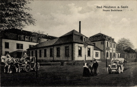 Postcard Bad Neuhaus Bad Neustadt an der Saale Lower Franconia, New Bathhouse, Carriage