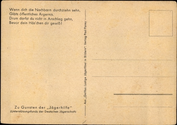 Artist Postcard Geilfus, very entertaining but forbidden, hunter shoots at rabbits, accident with the neighbor
