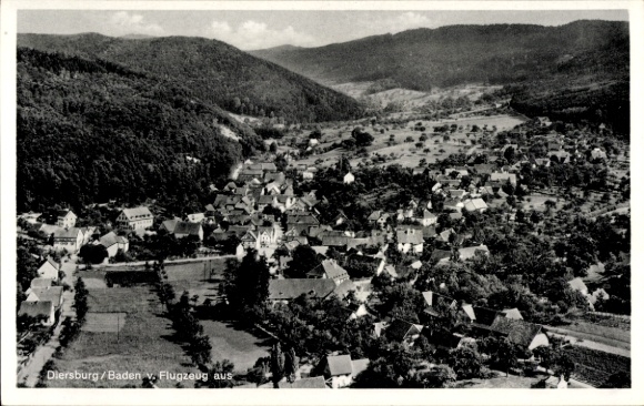 Postcard Diersburg Hohberg Baden, aerial photograph of the town