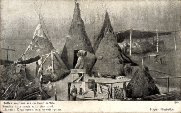 Ak Soudan Francais Mali, hutten van gedroogde modder, traditionele nederzettingen, 1949.