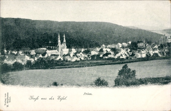 Postcard Prüm in the Eifel, total view