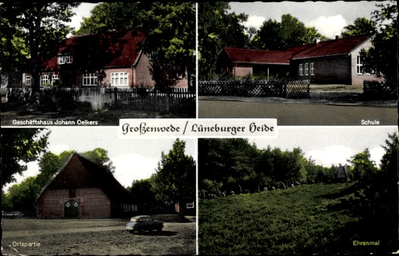 Ak Lüneburger Heide, Geschäftshaus Johann Oelkers, Ortspartie, Schule, Ehrenmal