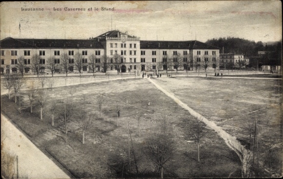 Postcard Lausanne Canton of Vaud, The barracks and the grandstand