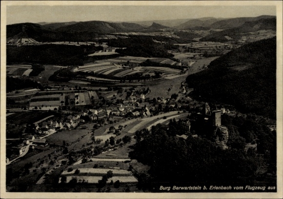 Ak Erlenbach bei Dahn in der Pfalz, Burg Berwartstein, Fliegeraufnahme