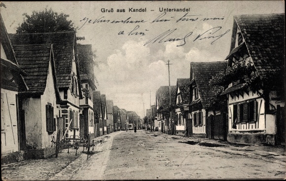Postcard Unterkandel Kandel in the Palatinate Bienwald, street section, half-timbered houses