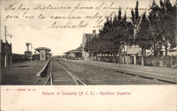 Ak Temperley Argentinië, treinstation, spoorweergave
