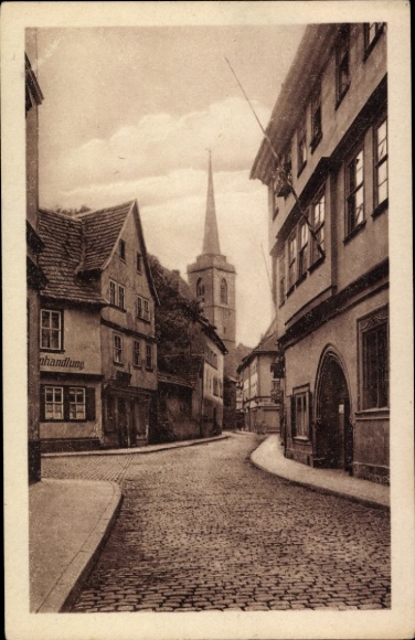 Postcard Erfurt in Thuringia, medieval street, church, houses, architecture