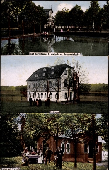 Postcard Zwönitz in the Ore Mountains Saxony, Bad Gutenbrunn, bathhouse, garden with veranda