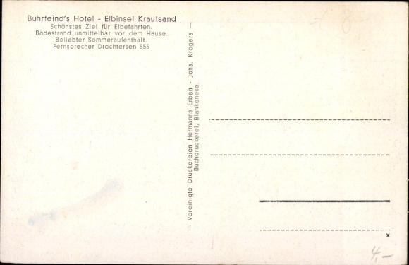 Postcard Elbinsel Krautsand Drochtersen in the district of Stade, Buhrfeind's Hotel