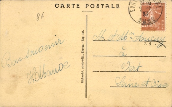Postcard La Bonneville Eure, church, monument to the fallen, clouds, city view