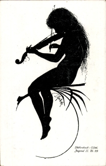 Papierknipkunstenaar Ak Diefenbach, Divine Youth 2, gedeeltelijke afbeelding 39, violist