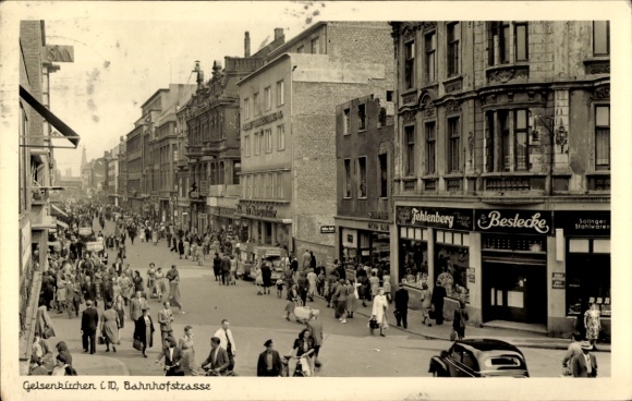 Postcard Gelsenkirchen in the Ruhr area, Bahnhofstraße, shops