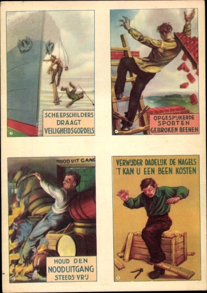 Postcard Safety Museum Amsterdam, work safety, emergency exit