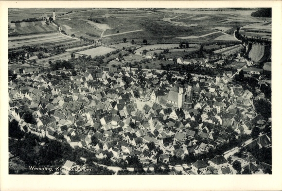 Postcard Wemding in Swabia, aerial photograph, church
