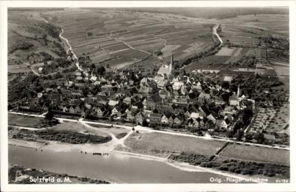Postcard Sulzfeld am Main in the district of Kitzingen, aerial photograph