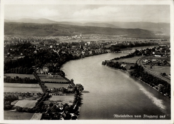 Postcard Rheinfelden in Baden, aerial photograph, Rhine