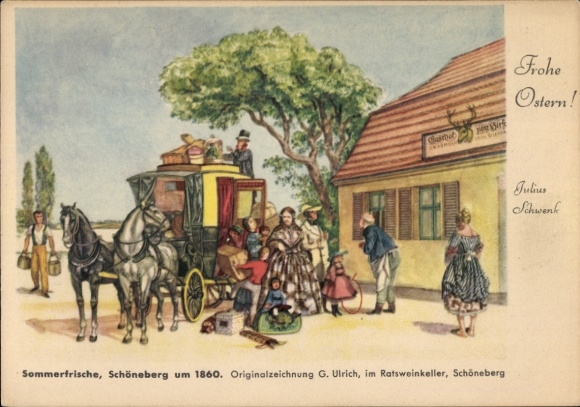 Künstler Ak Ulrich, G., Berlin Schöneberg, Pferdegespann, Ratsweinkeller