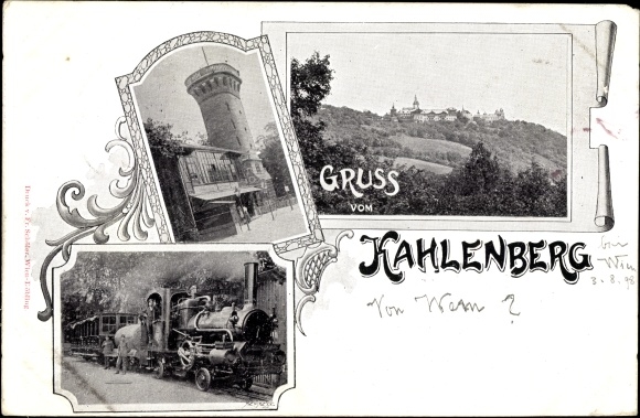 KP Wiedeń 19 Döbling Austria, Kahlenberg, wieża widokowa, lokomotywa parowa