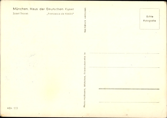 Postcard Plastik von Josef Thorak, Francesca da Rimini, HDK 553