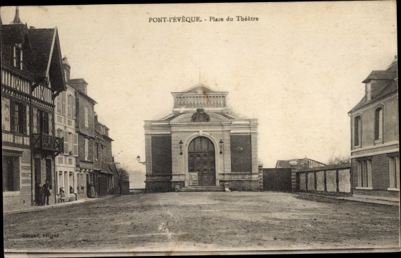 Ak Pont l'Eveque Calvados, Place du Theatre