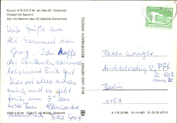 Postcard Alt Sammit Krakow am See, Dept. Alt Sammit of the VE stud farm Ganschow, horses