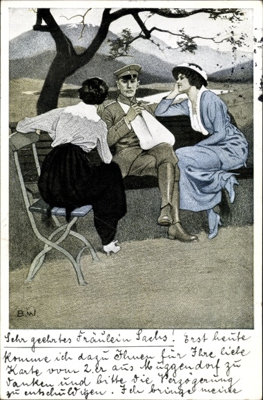 Artist PC Wennerberg, Bruno, at home, two women and a man, soldier