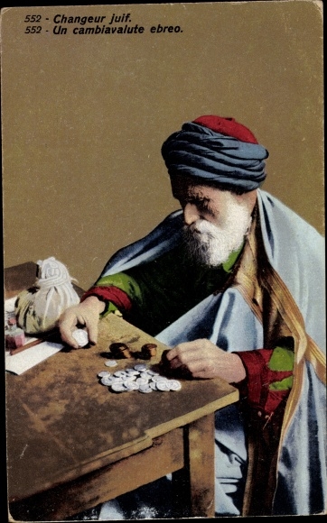Judaika Postcard Jewish money changer