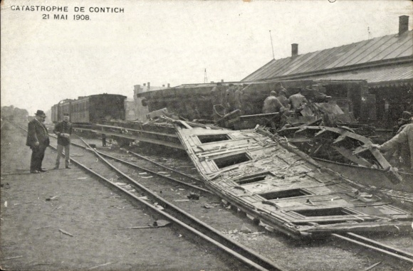 Postcard Contich Kontich Flanders Antwerp, railway accident 21 May 1908